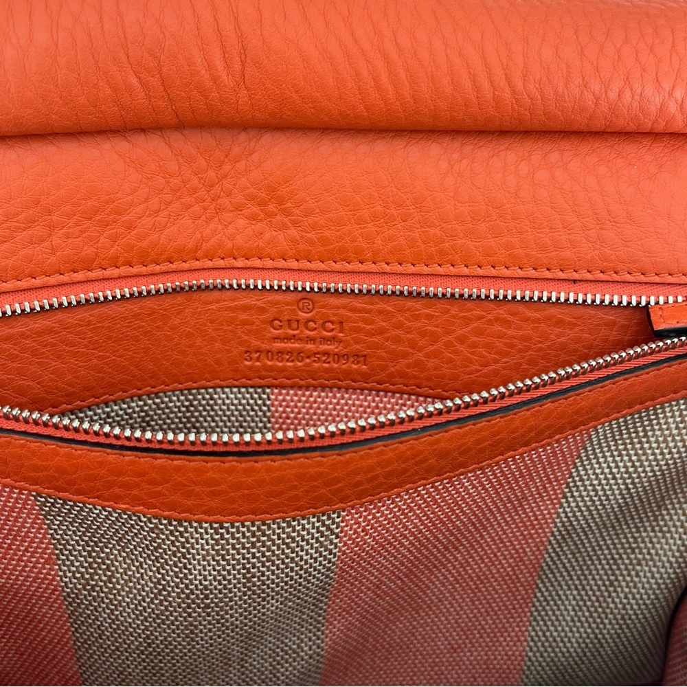 GUCCI Bamboo Daily Leather Flap Shoulder Bag- Orange - Picture 8 of 13